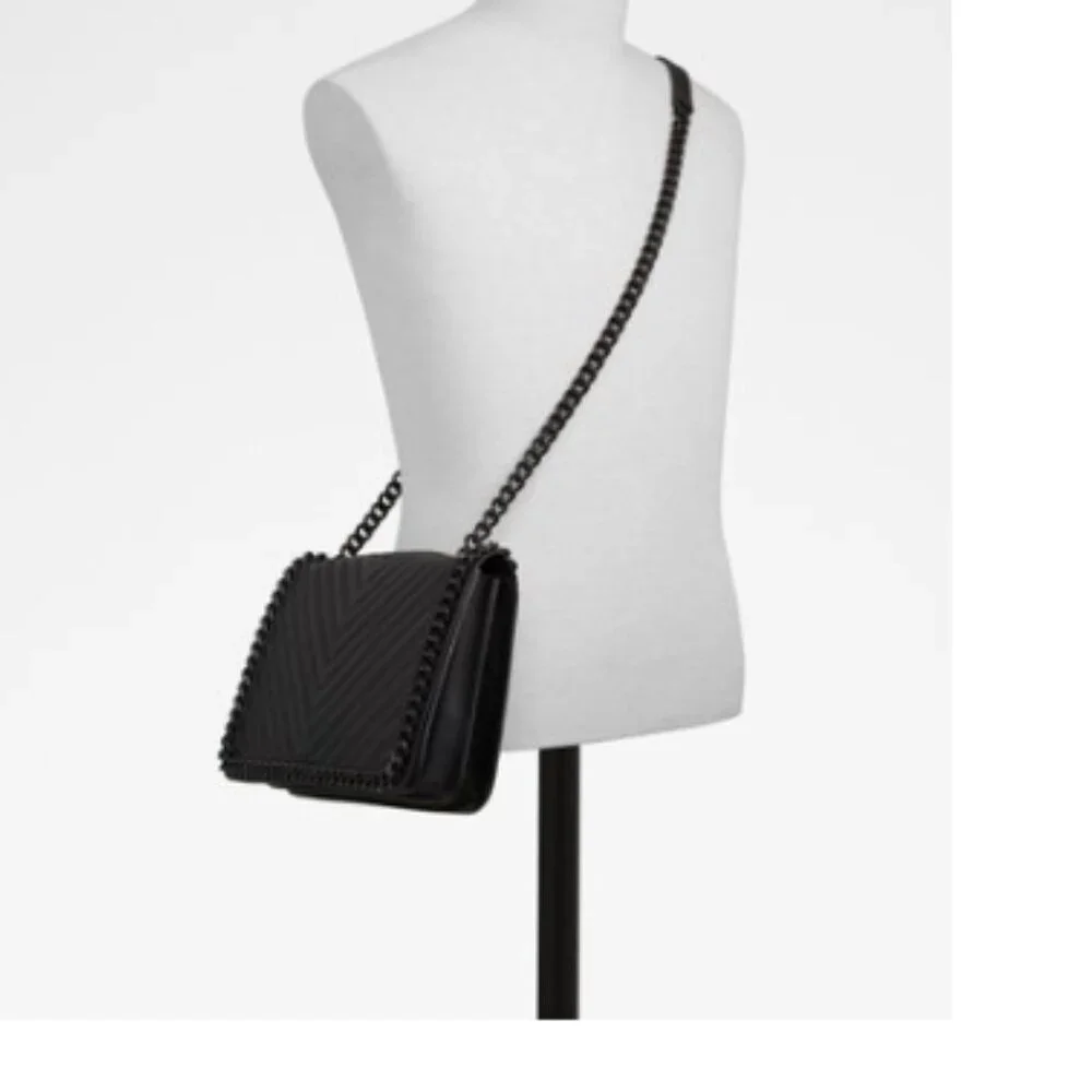 ALDO Greenwald Chain Border Quilted Cross Boody Bag in Black Colour - Picture 3 of 11